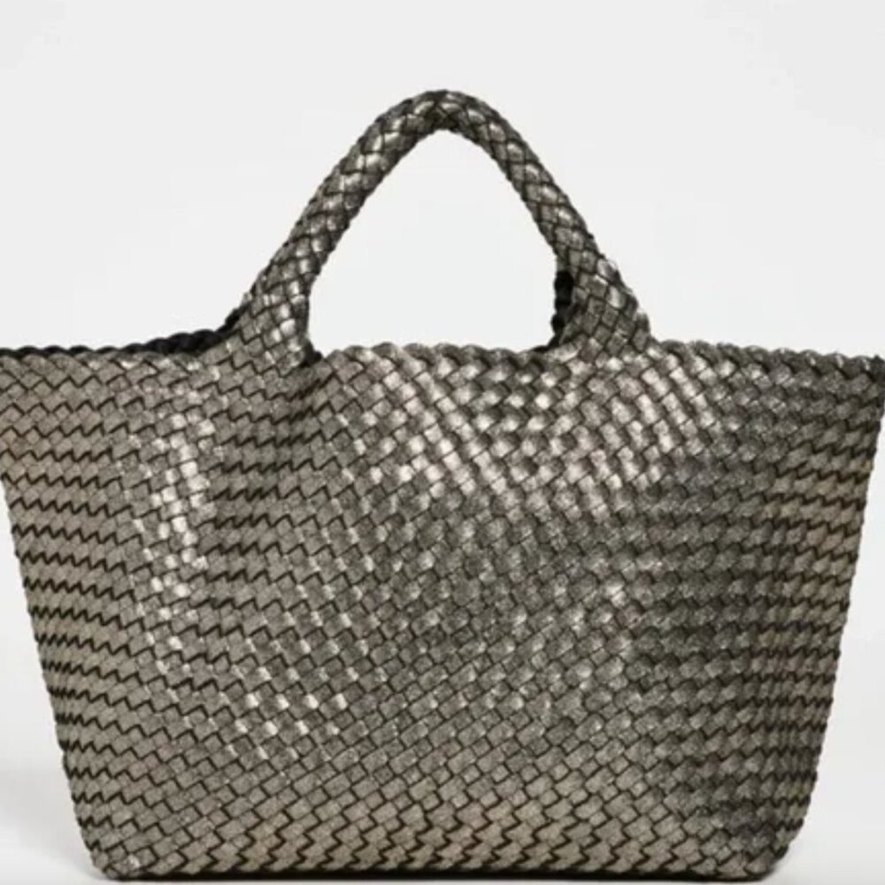 Naghedi Silver Woven Tote with Sturdy Handles